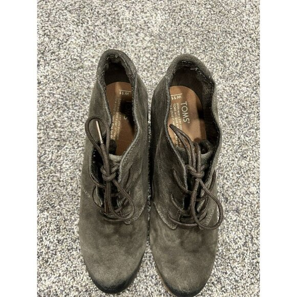 TOMS Lunata  Lace Up Ankle Boots Block Heel Green Size 11 EUC - Picture 6 of 6